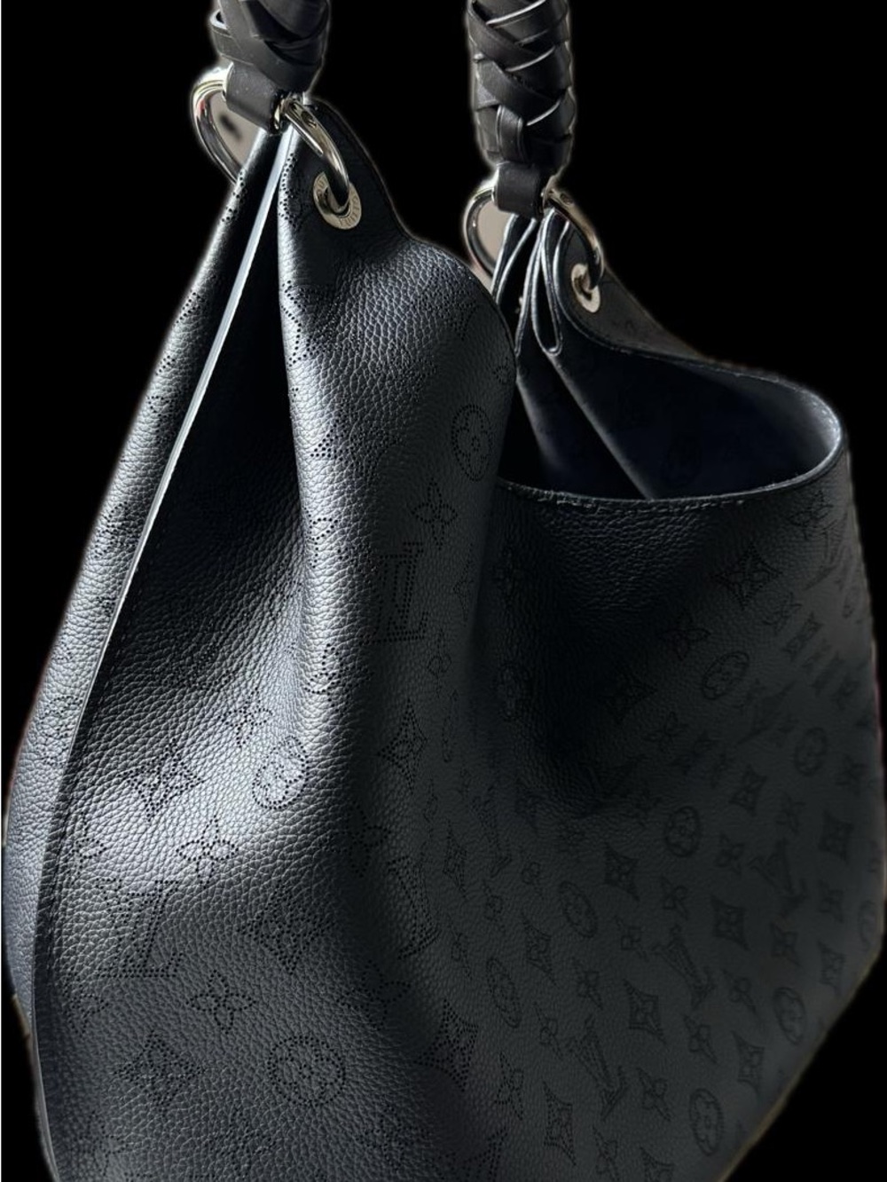 Louis Vuitton Black Monogram Embossed Braided-Handle Hobo Bag - Picture 4 of 7